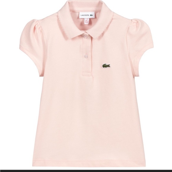 Lacoste Girls Light Pink Scalloped Collar Puff Sleeve Polo Shirt (Size 12) - Picture 1 of 5